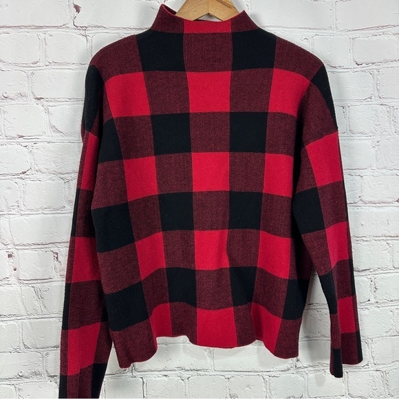 Tahari mock neck sweater Red Black Buffalo check Plaid Sweater cabin size large - Picture 5 of 6
